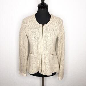 Anthropologie Angel of the North cream tan tweed knit jacket size Small
